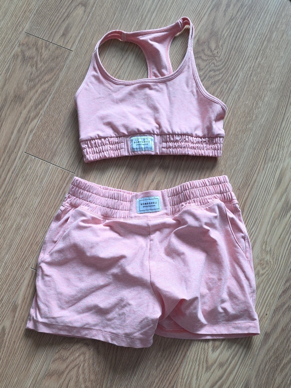 Bombshell sportswear cloud comfort Shorts And Sports Bra In Peachy Pink